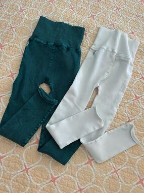 Bundle of 2 FP Movement Ribbed High-Waist Leggings Teal and White